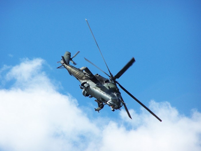 Mi-24 Hind military helicopter in flight