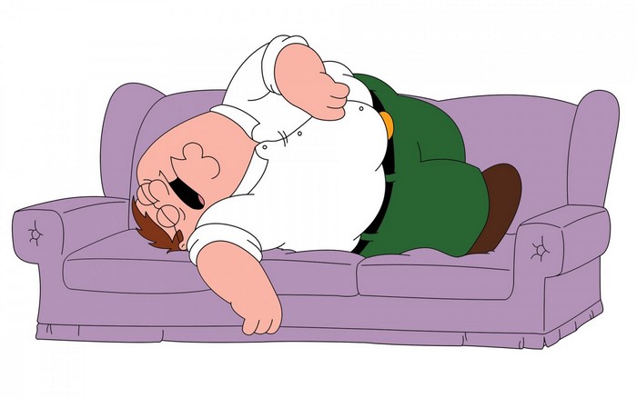 Peter Griffin from Family Guy sleeping on a couch