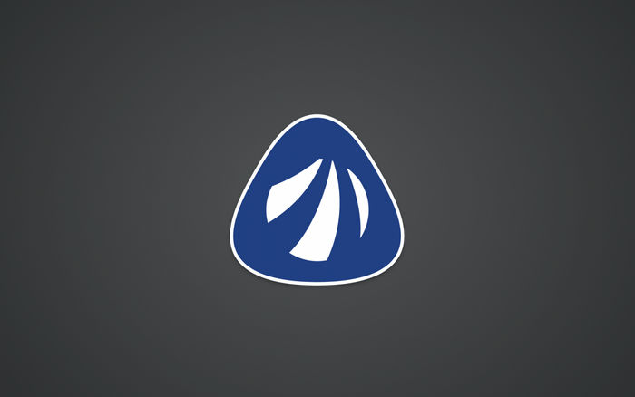 Blue and white abstract logo on dark background