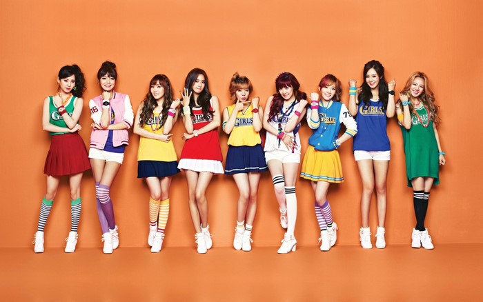 Girls Generation K-pop group in cheerleading uniforms