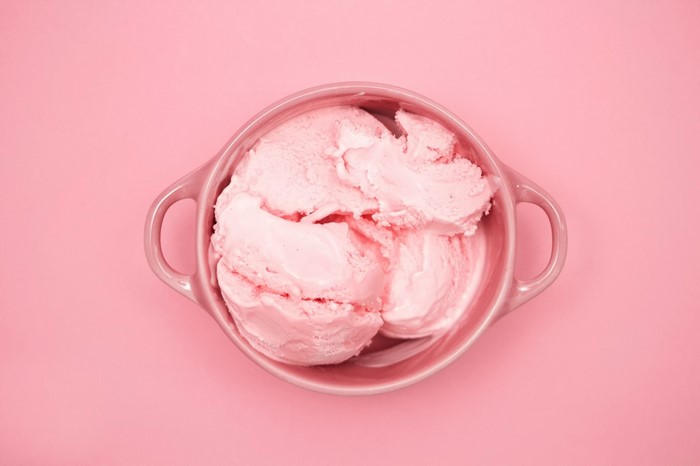 Creamy Pink Strawberry Ice Cream in Bowl