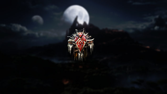 World of Warcraft Horde Symbol with Moon and Mountains
