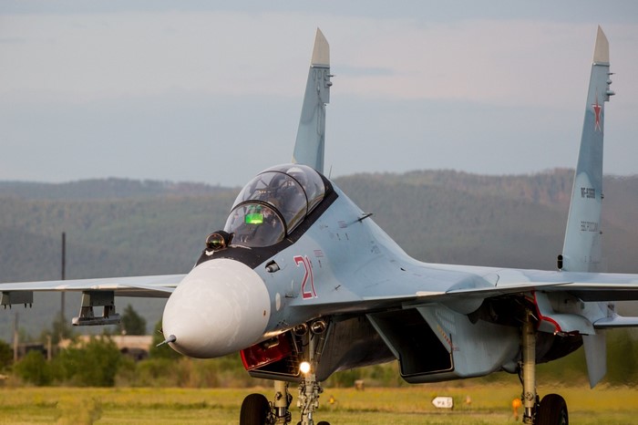 Sukhoi Su-35 fighter jet on a runway