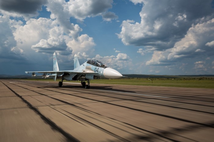 Sukhoi Su-30 fighter jet on a runway