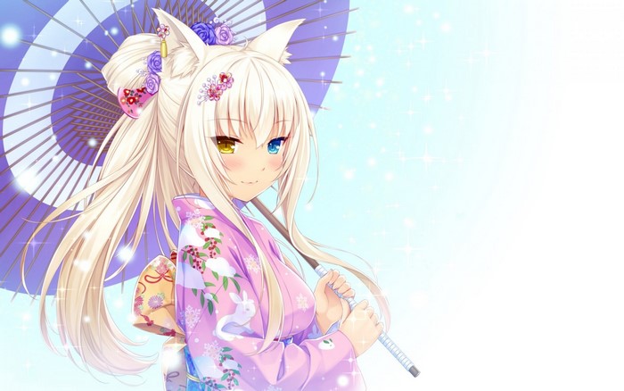 Coconut from Neko Para holding a Japanese umbrella