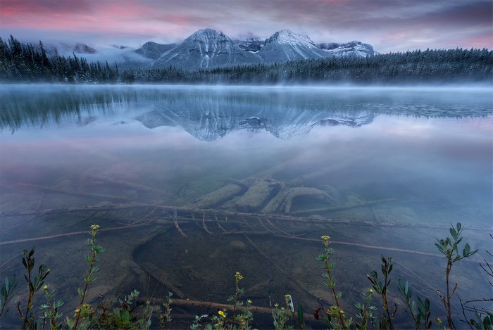 Banff National Park Misty Lake at Sunset