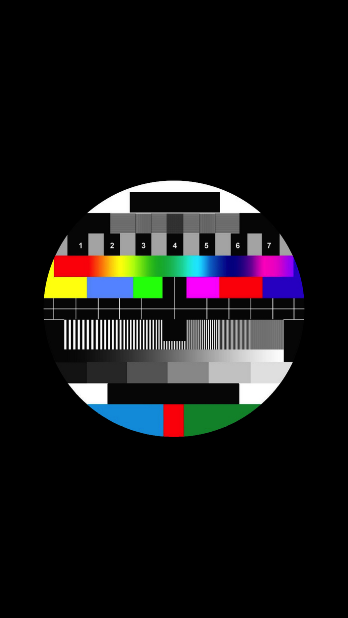 Monoscope test pattern with numbers and colors