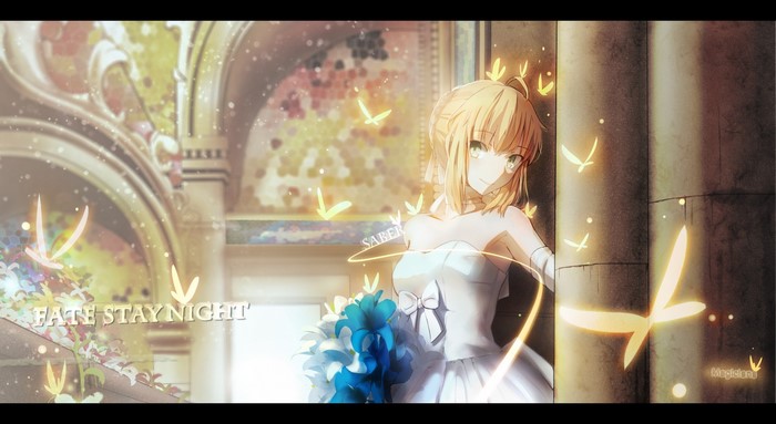 Saber from Fate Stay Night in a wedding dress