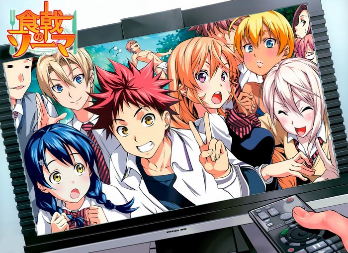 Shokugeki no Souma characters taking a selfie