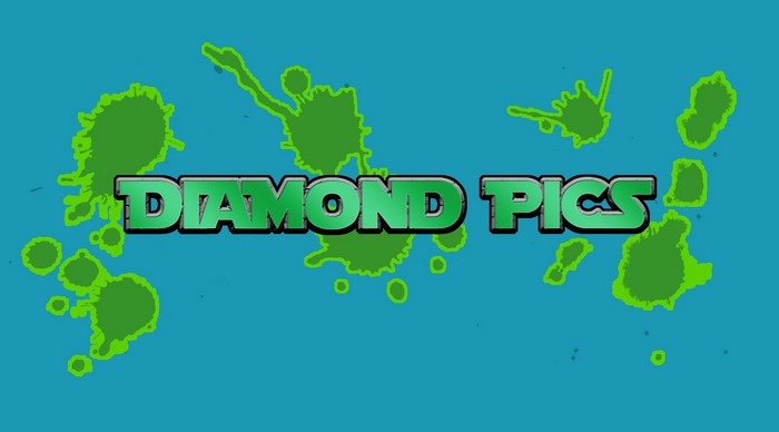 Diamond Pics text with green paint splatters