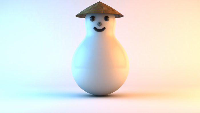 Snowman wearing a conical hat
