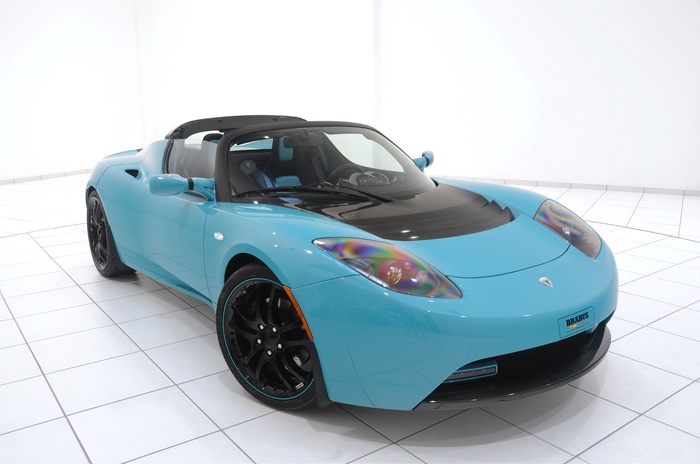 Blue Tesla Roadster Sport convertible