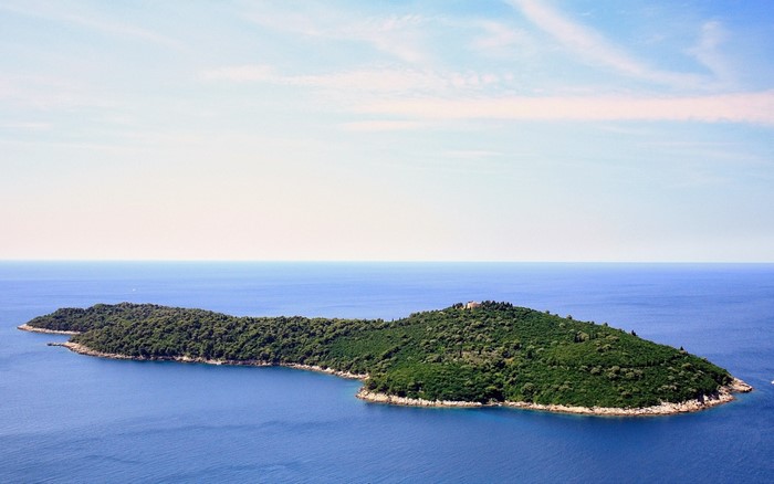 Green island in the blue ocean under a clear sky