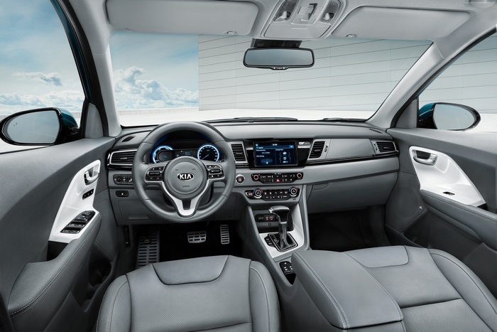Interior of a Kia Niro hybrid crossover