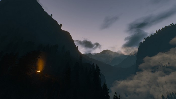 The Witcher 3 Wild Hunt: Mountainous Landscape at Dusk