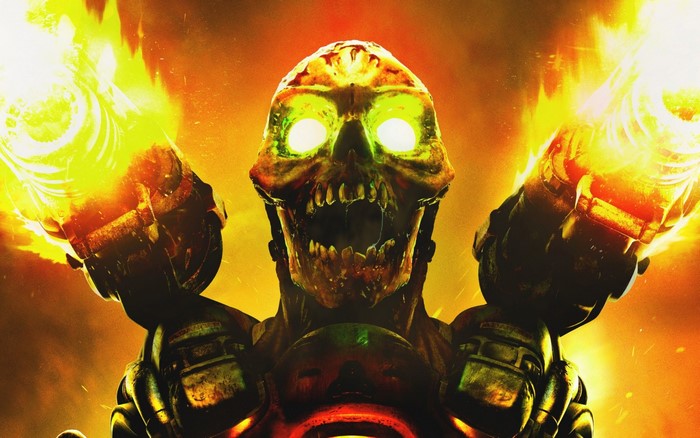 Doom Cyberdemon firing dual shotguns