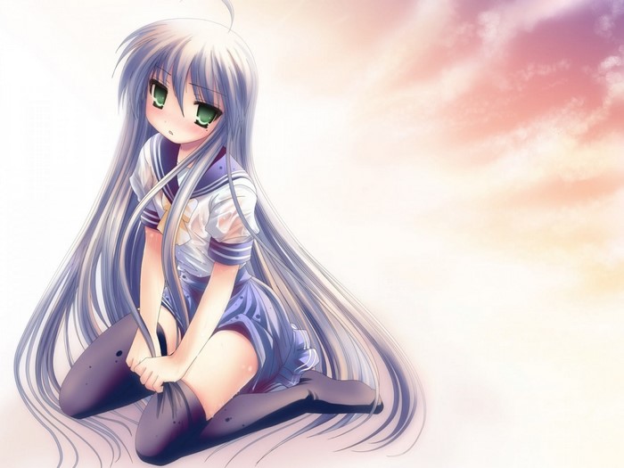 Anime girl in sailor uniform kneeling