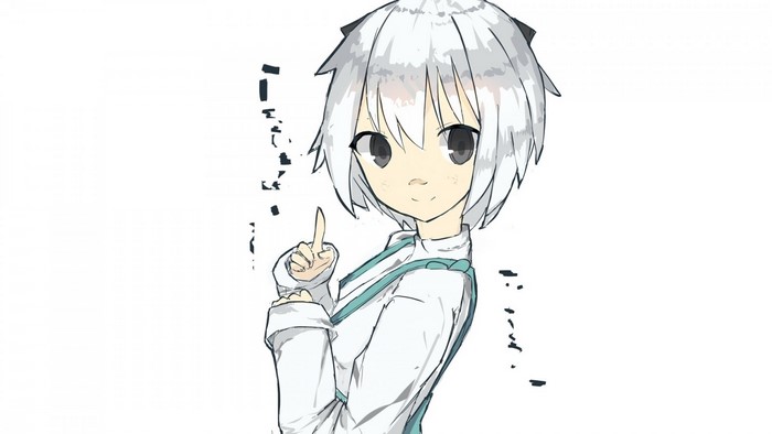 Anime girl with white hair pointing finger