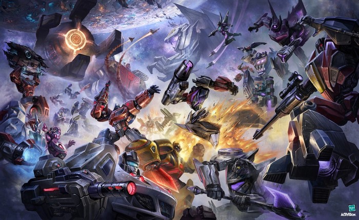 Transformers battle artwork with Optimus Prime