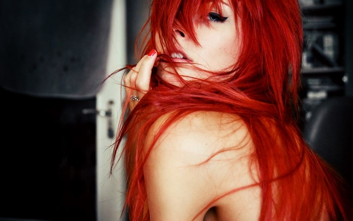 Woman with long red hair