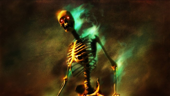 Betrayer Glowing Skeleton with Red Eyes