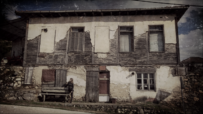 Abandoned house facade in Ano Poroia, Greece