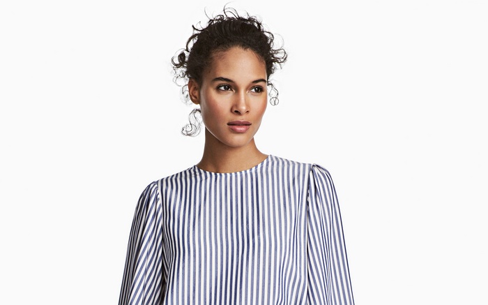 Model Cindy Bruna wearing a striped top