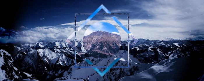 Geometric overlay on snowy mountain range