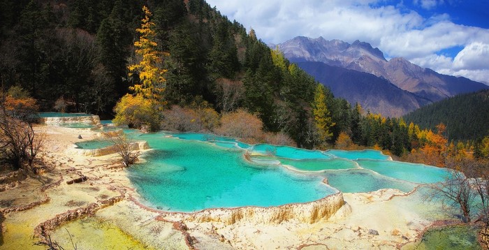 Turquoise Terraces in Huanglong National Park, China