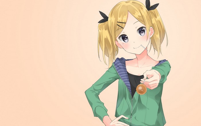 Yano Erika from Shirobako holding a lollipop
