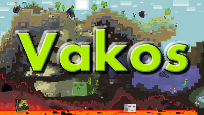 Vakos Minecraft-style illustration with characters and text