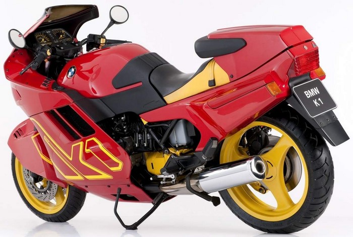 Red BMW K1 Motorcycle with Yellow Accents