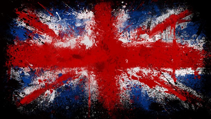 Union Jack flag with abstract paint splatters