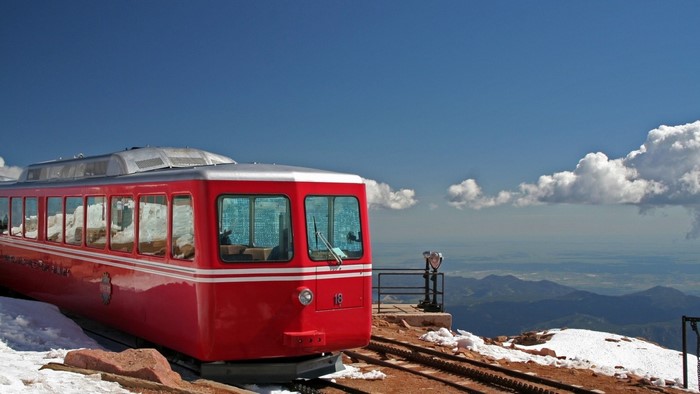 Red Cog Railway Train on Pikes Peak, Colorado