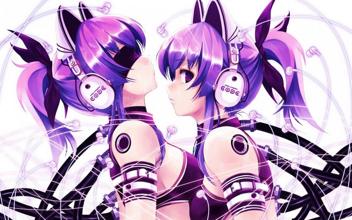 Two anime girls with headphones and cat ears