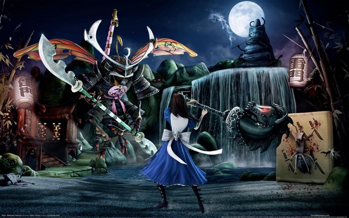 Alice from Alice: Madness Returns fights a samurai insect