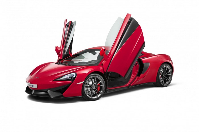 Red McLaren 540C Sports Car with Doors Open