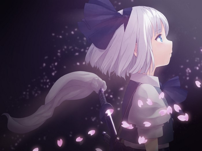 Konpaku Youmu from Touhou with falling petals