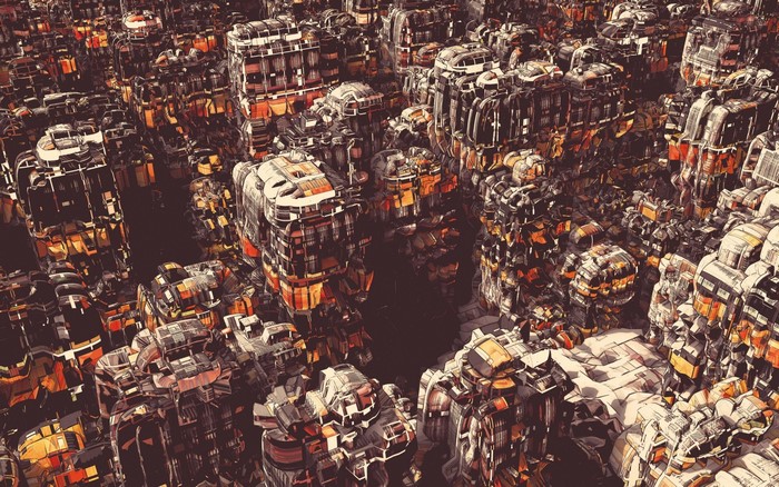 Abstract digital art of a futuristic city by Atelier Olschinsky