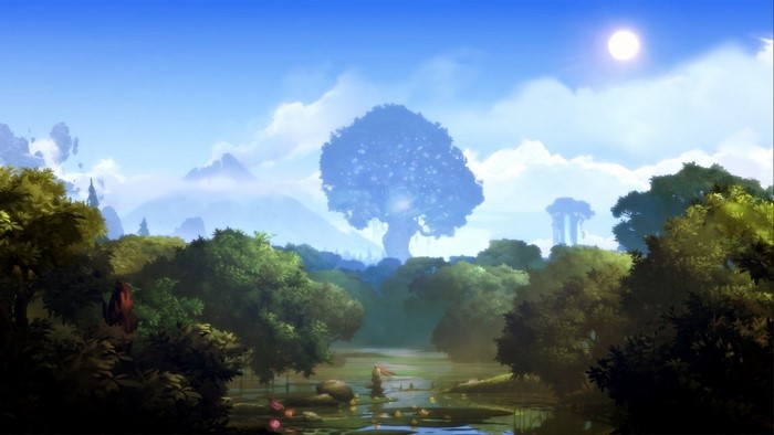 Ori and the Blind Forest landscape with a large tree