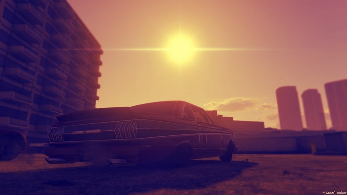 Car in Grand Theft Auto V at sunset