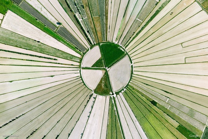 Aerial view of circular agricultural fields