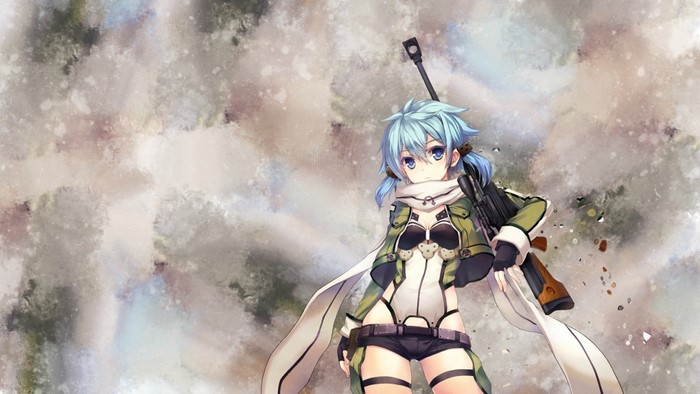Sinon from Sword Art Online with a sniper rifle