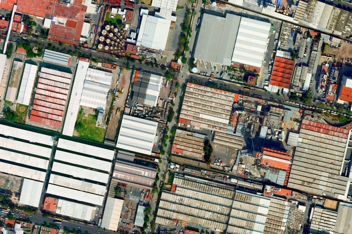 Aerial view of industrial buildings and warehouses