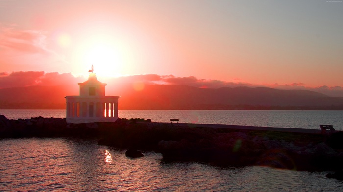 Lighthouse at sunset in Zakynthos, Greece