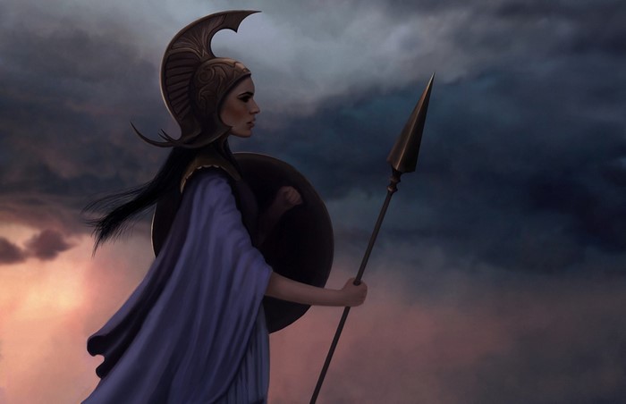 Fantasy warrior woman with spear and shield