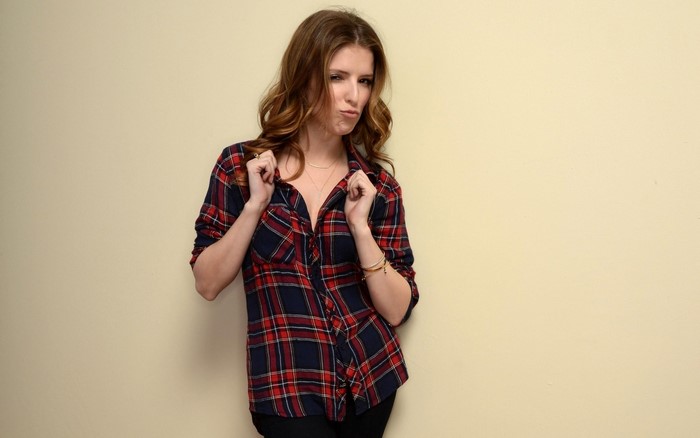 Anna Kendrick wearing a plaid shirt