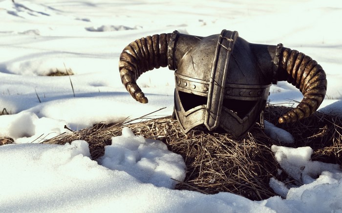 Skyrim helmet in the snow