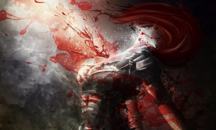 Fan art of a character with red hair and armor