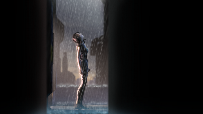 Woman standing in the rain
